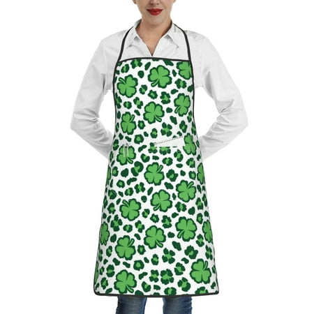 

Easygdp Leopard print St. Patrick s Day Apron Waterdrop Resistant with 2 Pockets Oil Resistant Cooking Kitchen Chef Apron for Women Men