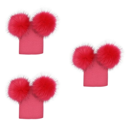 

3pcs Baby Girls Boys Double Pompom Hat Crochet Knitted Winter Warm Faux Fur Ball Hat Beanie Bonnet