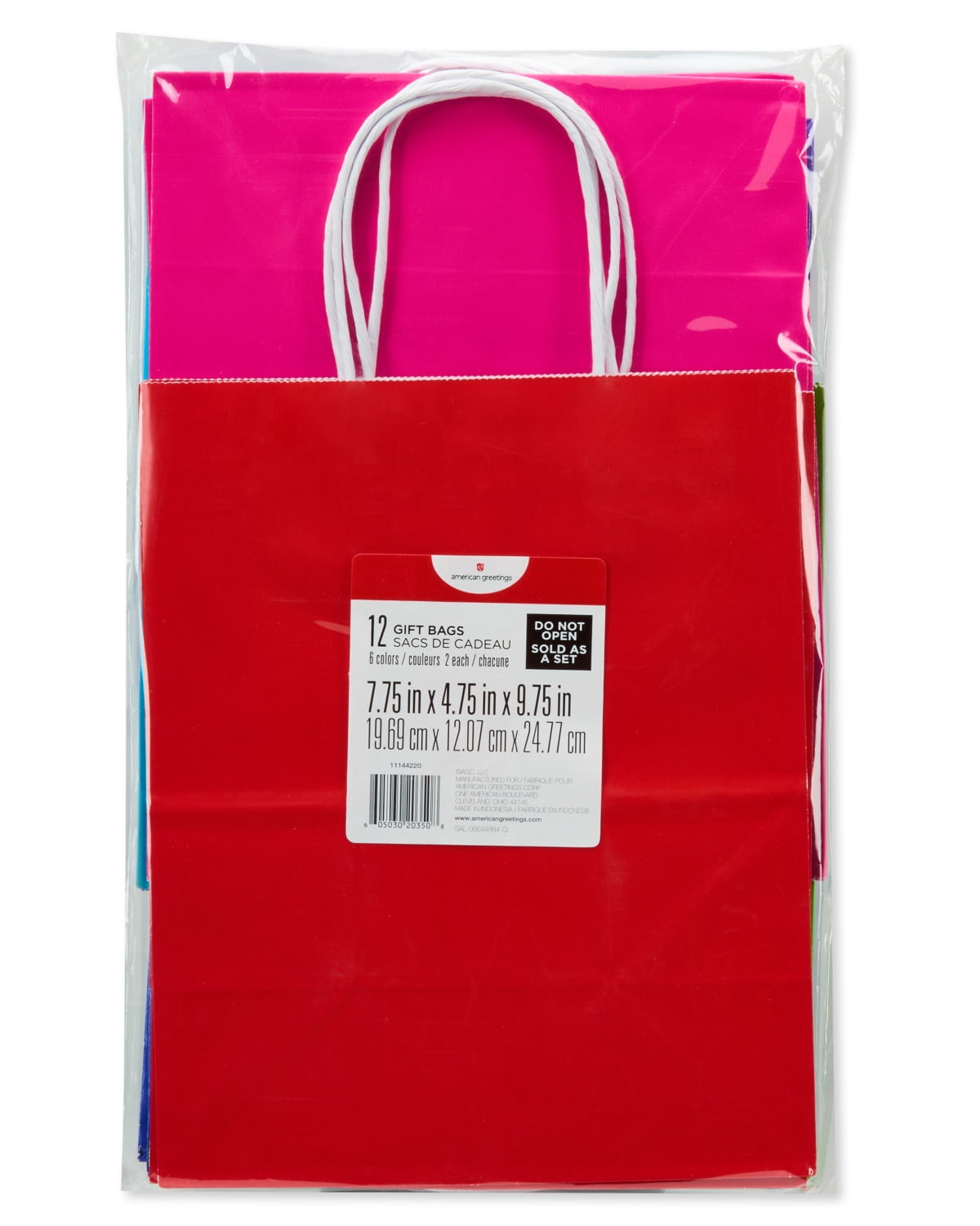 American Greetings 10" Medium Gift Bags, Rainbow Solids (12-Count)