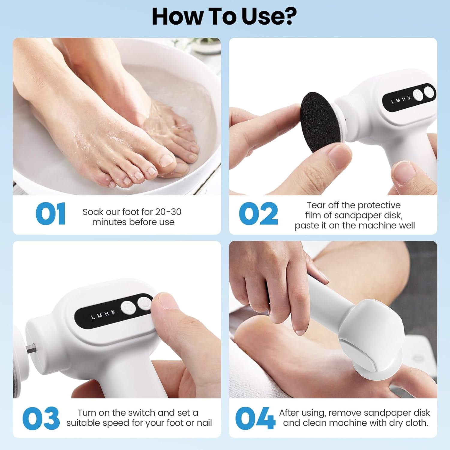 Momihoom Electric Callus Remover for Feet, 2 in 1 Electric Foot File Grinder, Rechargeable Cordless Foot Scrubber for Dead Skin, Adjustable Speed, Professional Pedicure Tools