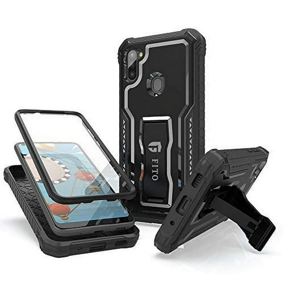 FITO For Samsung Galaxy A11 Case, Phone Case with Screen Protector and Kickstand (Black)