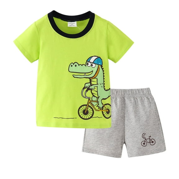 Gerichy Toddler Baby Boy Clothes Set Crocodile Print Short Sleeve Crewneck T-Shirt Solid Color Shorts Set 2Pcs Summer Outfits