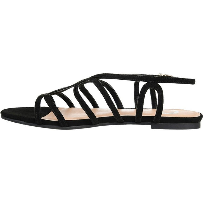 Women's Journee Collection Honey Flat Strappy Sandal Black Faux