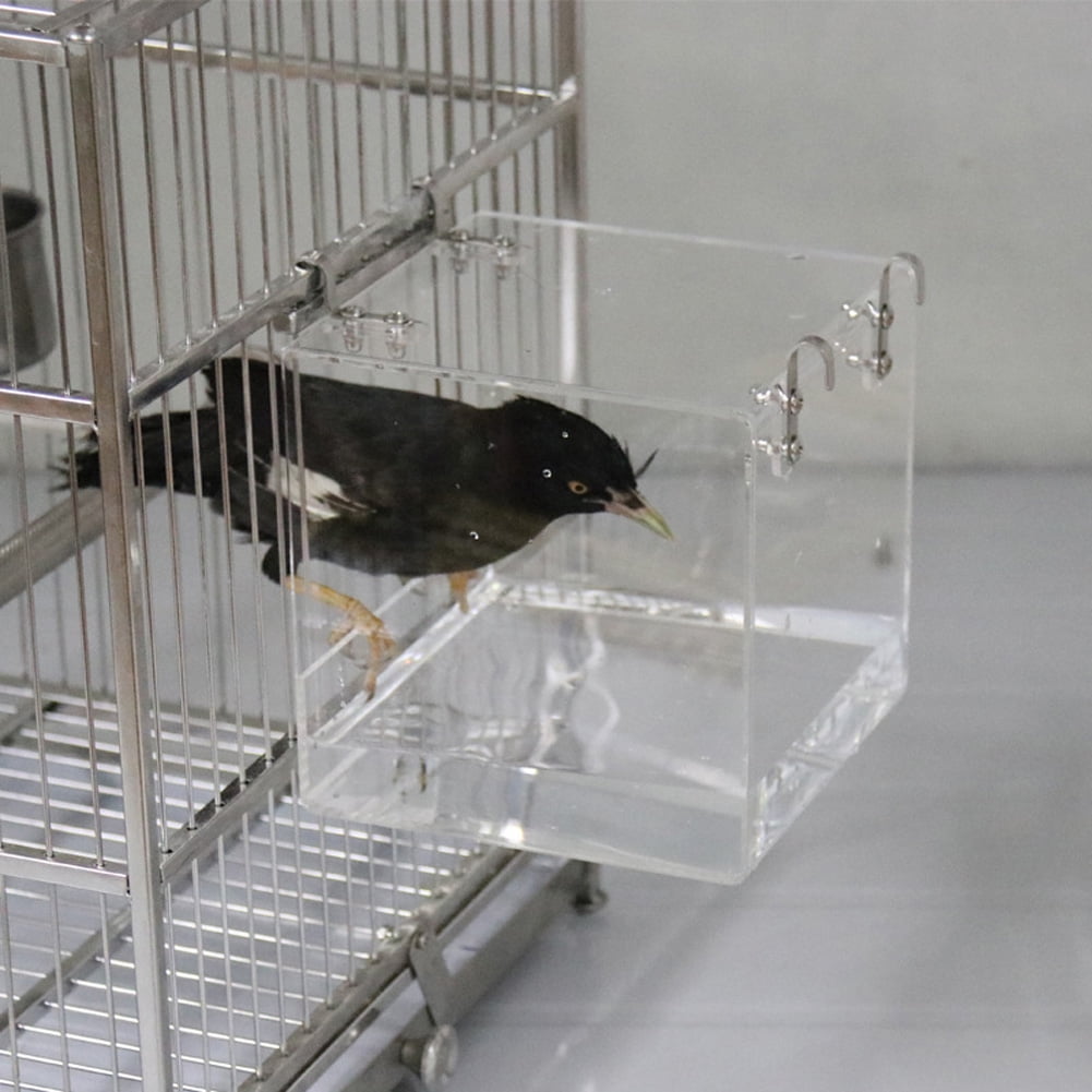Transparent Acrylic Bird Bath Box Thickened Hanging Water Bath Tub Bird Supplies Shower Cage Accessory