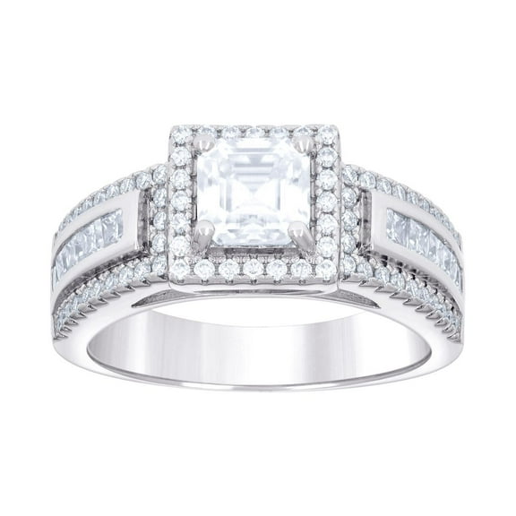 925 Sterling Silver Womens Princess-cut/baguette Round Cubic Zirconia Fashion Engagement Ring 9.1mm Wide Size 8 Engageme
