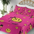 thumbnail image 3 of Ambesonne Emoji Fitted & Top Sheet Set with Shams, Grunge X Eye Smiling Face Art, Hot Pink Mustard Black, 3 of 5