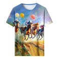 thumbnail image 2 of Tops de Cuello Redondo para las Mujeres, Nuevo Suéter de Manga Corta, Caballo Casual Impreso Top Camiseta, 2 of 5