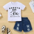 thumbnail image 2 of HESHENG Newborn Baby Boys Daddy and Son Summer Clothes Short Sleeve T-Shirt Tops Denim Pants 2Pcs Outfit Set, 18-24M, 2 of 7