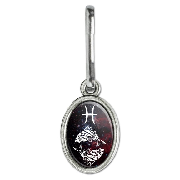 Pisces Fish Zodiac Sign Horoscope in Space Antiqued Oval Charm Clothes Purse Suitcase Backpack Zipper Pull Aid