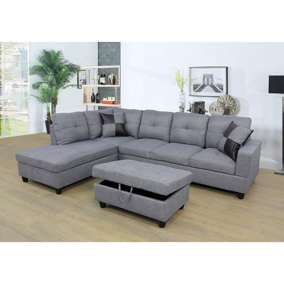 Ponliving Furniture Wonderland 106.5'' Sectional Sofa with Storage Ottoman, Left Hand & Right Hand Facing