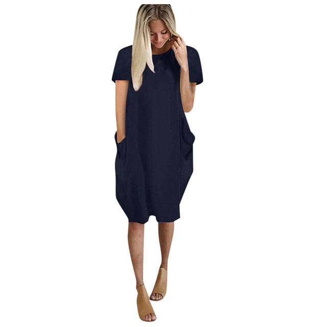 FVWITLYH Robes à Sequins pour Femmes Robe d'Été Ample Sans Manches Imprimé Floral Col en V Robe de Plage Décontractée Mini Robe Marine,TTTTG
