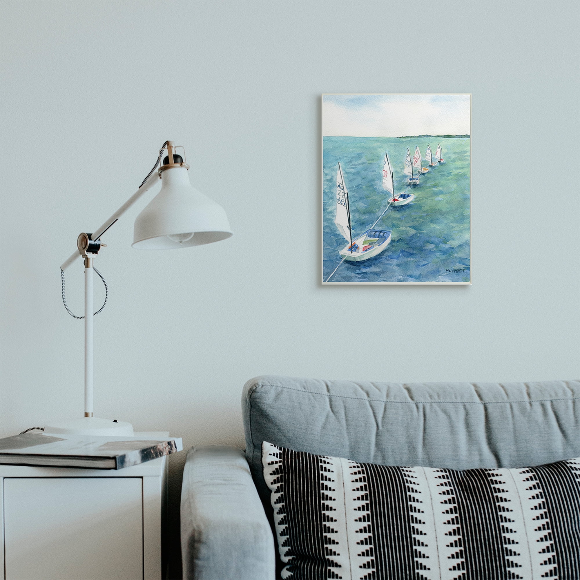 Stupell Industries Sail Boats Floating in a Row Coastal Landscape Wall Plaque, 13 x 19, Design by Melissa Hyatt LLC