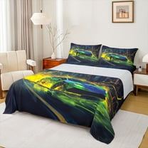 Feelyou Futuristic Sports Car Twin Sheet Sets, Neon Glowing Lightning Twin Fitted Sheet, Teens Kids Boys Girls Flat Sheet, Ultra Soft Bedroom Decor, 3 Pieces