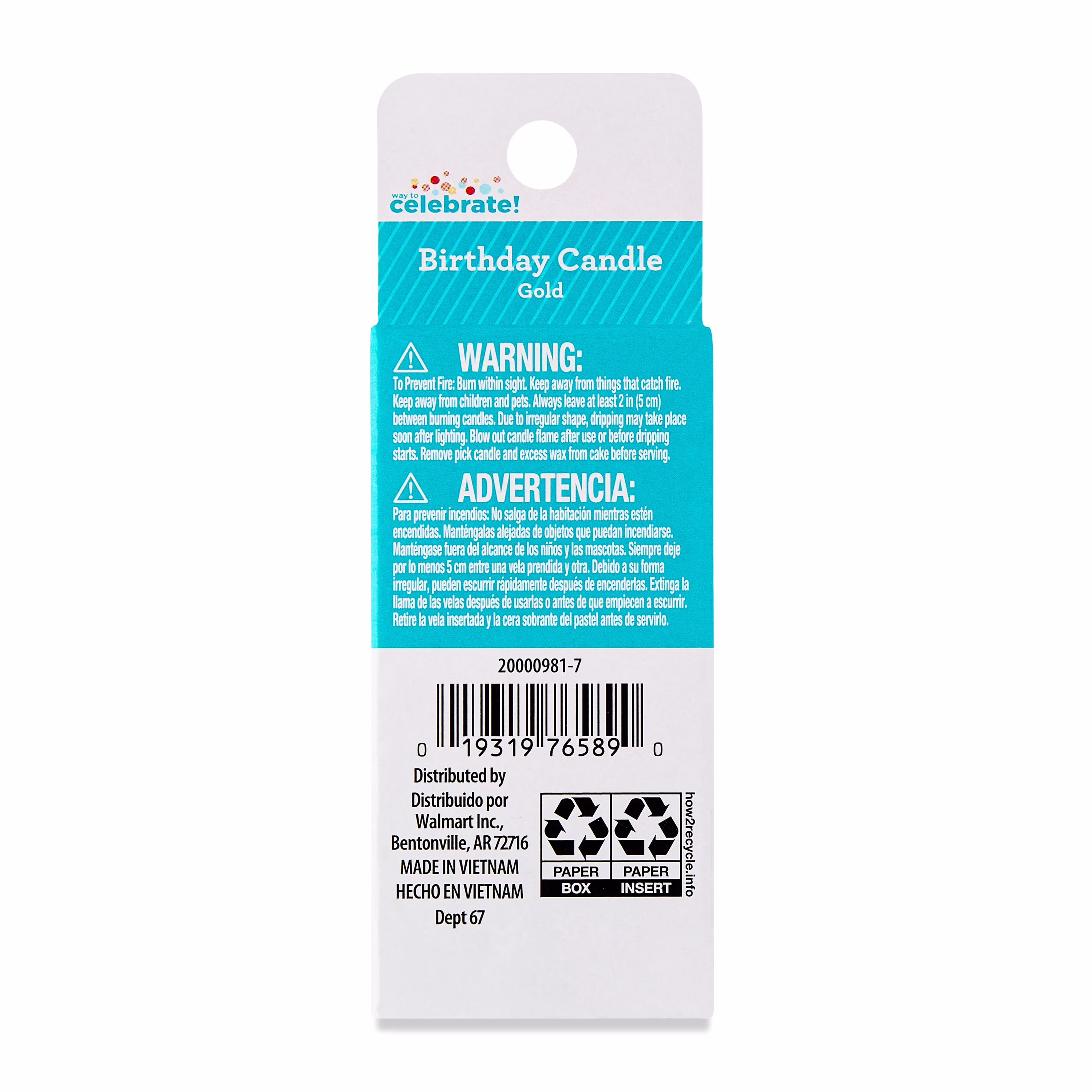 (2 pack) Gold Number 7 Birthday Candle, by Way To Celebrate