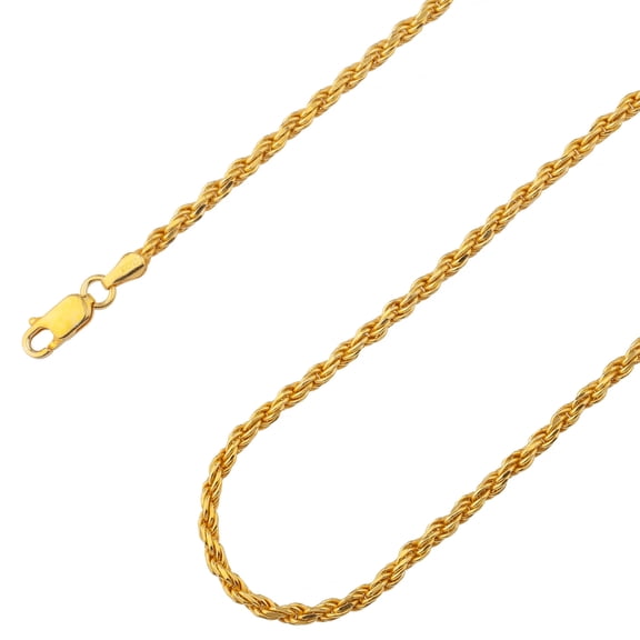 925 Sterling Silver, Solid Rope Diamond Cut Gold Plated Chain 2.7mm Necklace - Hypoallergenic and Tarnish Resistant - By Oliver & Navy