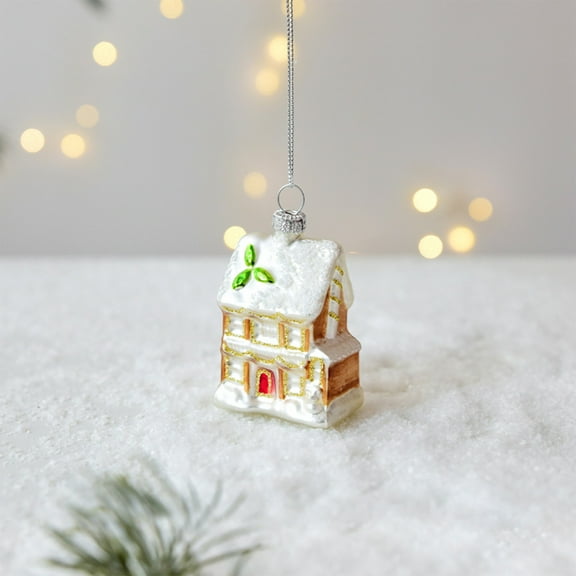 Uutvery Christmas Glass Ornament,Unique House Shape Pendant,Xmas Crafts Balls Hanging Decor,Window Displays Decorations,Xmas Crafts Balls Hanging Decoration