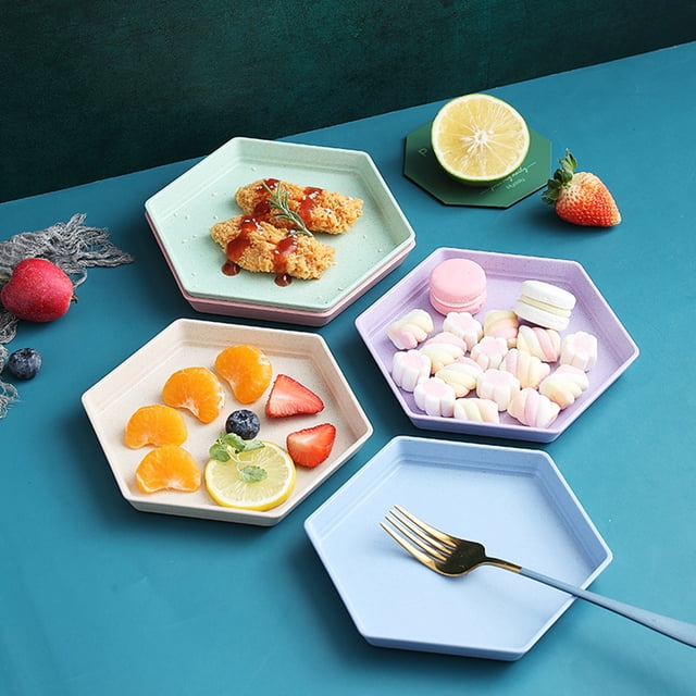 SPRING PARK - Bandeja hexagonal para servir alimentos (4 unidades), diseño de frutas y verduras para postres, fiestas, cenas familiares, festividades y inauguración de la casa