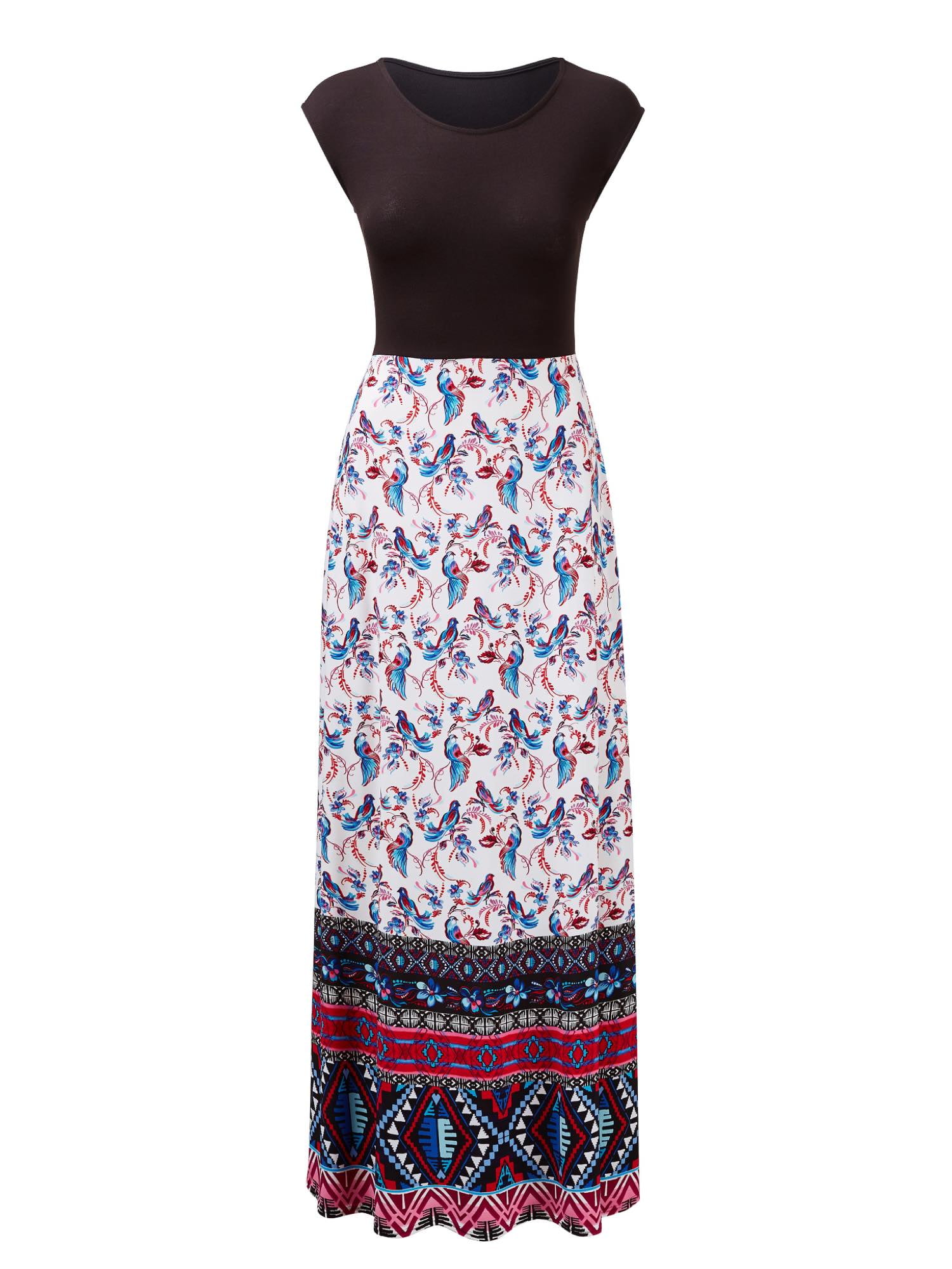 MBJ WDR1390 Womens Print Contrast Sleeveless Empire Line Maxi Dress XL ...