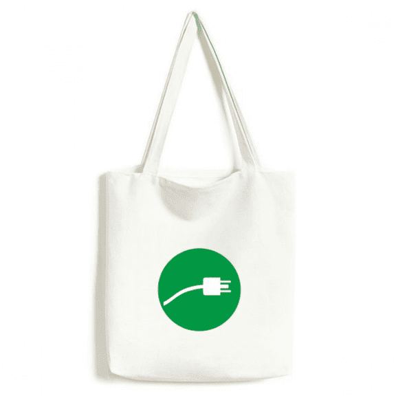 Green Plug Cable Charging Cable Pattern Tote Canvas Bag Shopping Satchel Casual Handbag