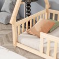 thumbnail image 4 of Miniyam Wood Twin Size Floor Bed with Guardrails for Toddler, Tent-Shaped Design, Natural, 4 of 7