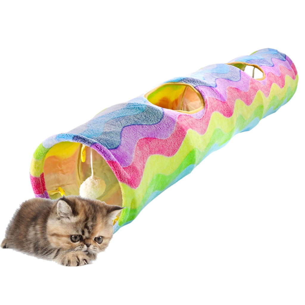 for Cat Kitten Tunnel Tube Toy with Plush Ball Portable Interesting Rainbow Wave