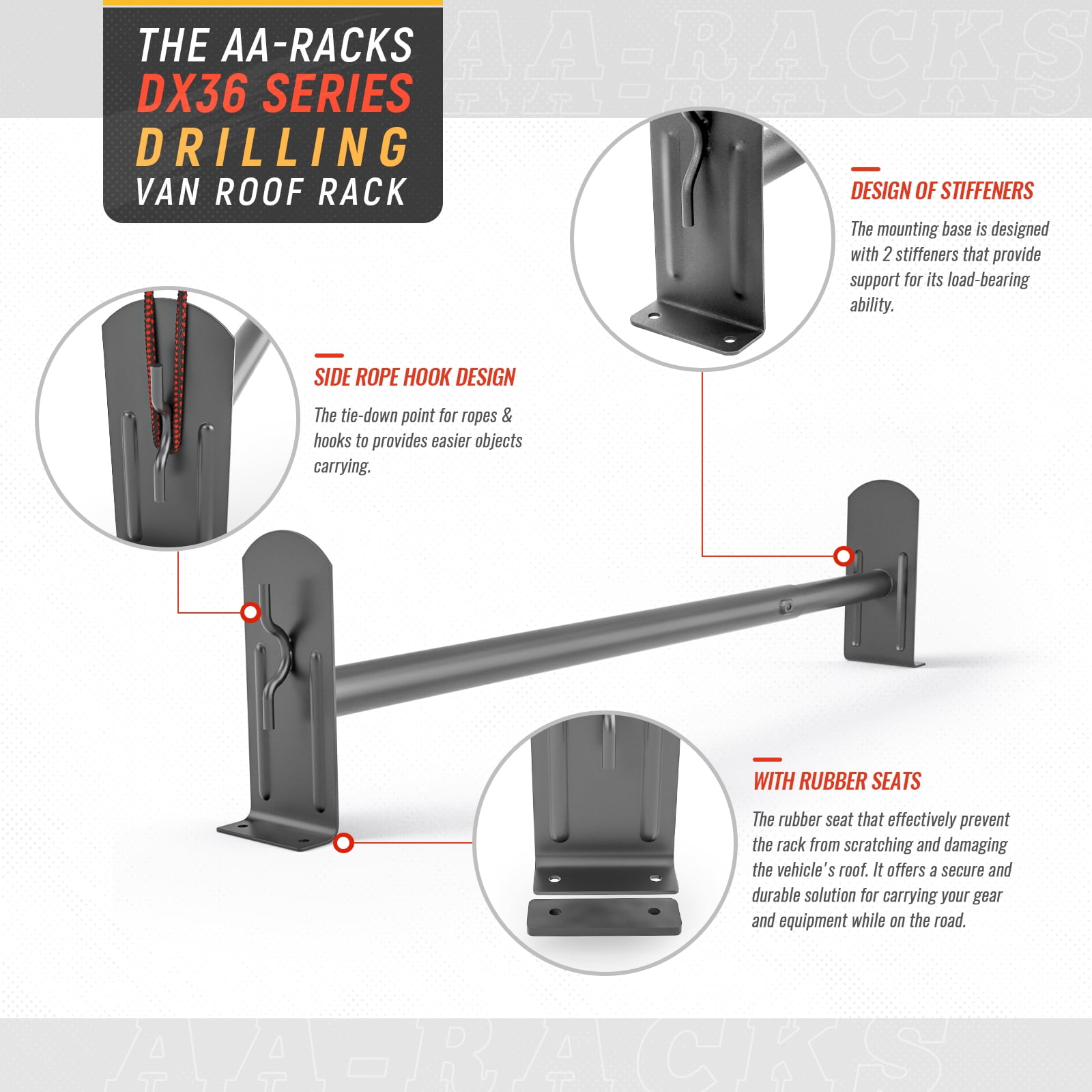 AA-Racks Model DX36 Ford Transit Connect 2008-13 Utility Two Bar Drilling Van Roof Ladder Rack Sandy Black (DX36-BLK-TR)