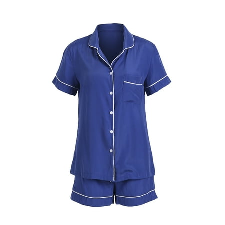 

Multitrust 2Pcs Women Summer Pajama Set Lapel Short Sleeves Shirt + Shorts