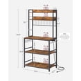 thumbnail image 3 of Bakers Rack with Power Outlet, Microwave Stand, Kitchen Tall Utility Storage Shelf, with Metal Wire Panel, 14 Hooks, 80W cm, Rustic Brown and Black UKKS025B01, 3 of 9