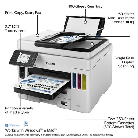 Canon - MAXIFY MegaTank GX7020 Wireless All-In-One Inkjet Printer with Fax - White