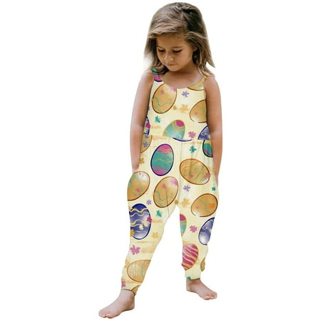 LUOGENLI Dress for Girls Children s Easter Set of Pajamas Girls  Suspender Overall Hare Style Pants Girls Easter Dresses 5T Fall Graduation Easter Dresses for Girls 10-12 Party Yellow 12-18 Months