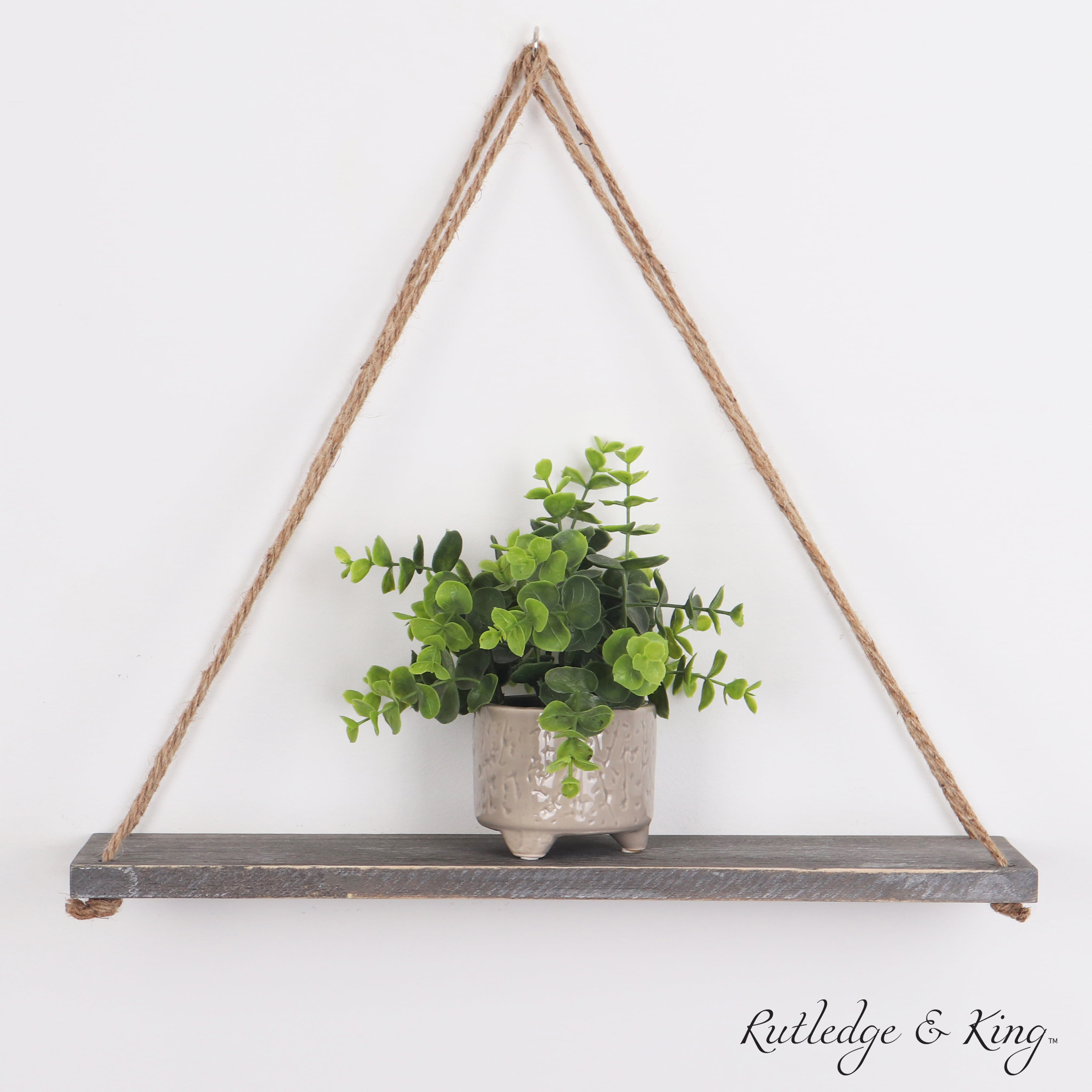 Arched Wood Wall Shelf with Rope 