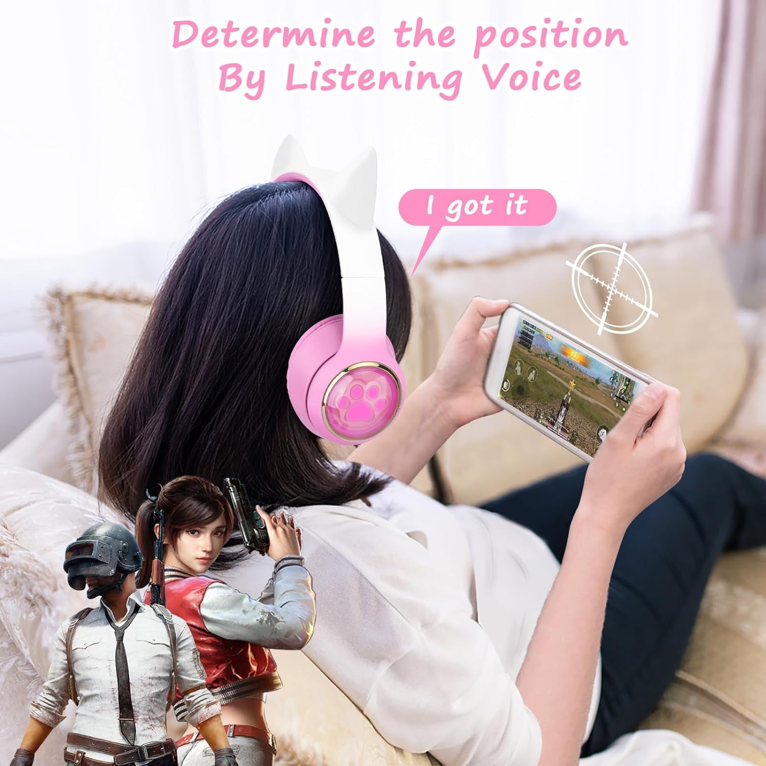 QearFun Cat Headphones with LED Lights for Girls Kids for School,Kids Bluetooth Headphones with Microphone & 3.5mm Jack, Teens Toddlers Wireless Headphones with Adjustable Headband for Tablet/PC-Pink