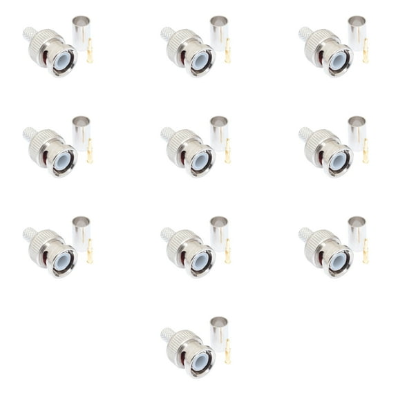 20 AWG Center Pin BNC Male Crimp Connector - RG59 & RG62 PVC for Coaxial Cable 10 Pcs Pack