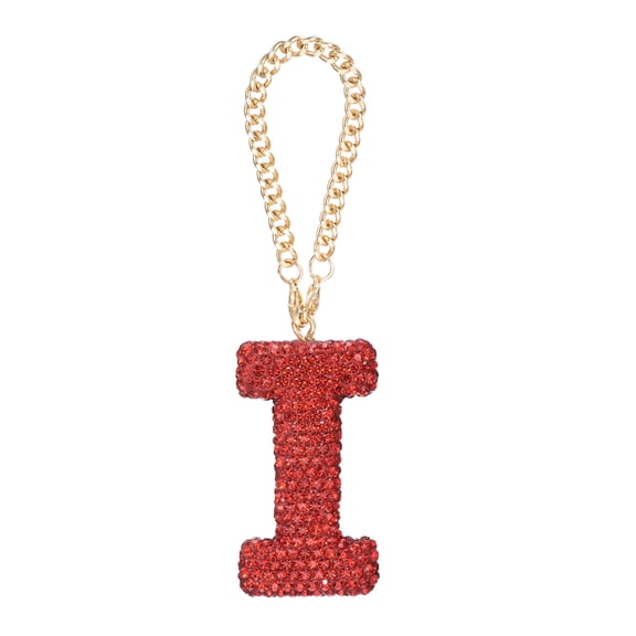 Bling Car Letter Charm, Initial I Letter Car Rear View Mirror Hanging Crystal Ornaments for Bags Cup, Red