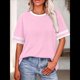 thumbnail image 4 of Camisetas de Mujer, Corte Holgado, Corta, Cuello Redondo, Bloques de Color, Moda de Verano 2025 Rosa M, 4 of 8