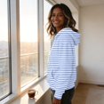 thumbnail image 4 of Striped Corduroy Quarter Zip Hoodie for Women Long Sleeve Drawstring Hood Kangaroo Pocket Loose Fit Pullover Sweatshirt Casual Streetwear Fall Winter, 4 of 5