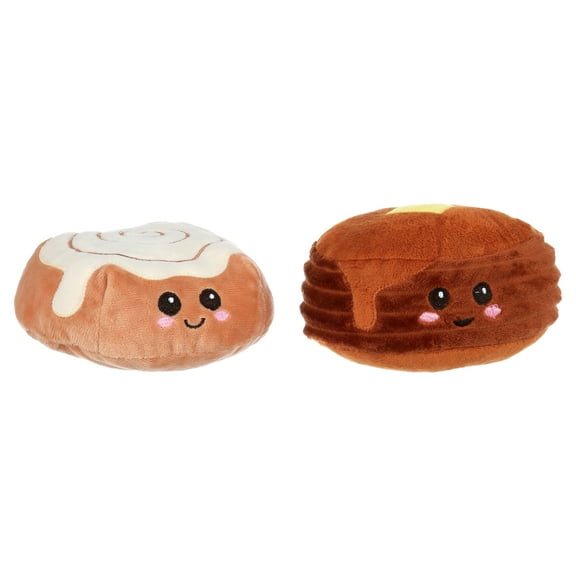 Posh Paws Plush Pet Toys - 2 Pack Cinnamon Roll and Pancake Dog Toys - Brown