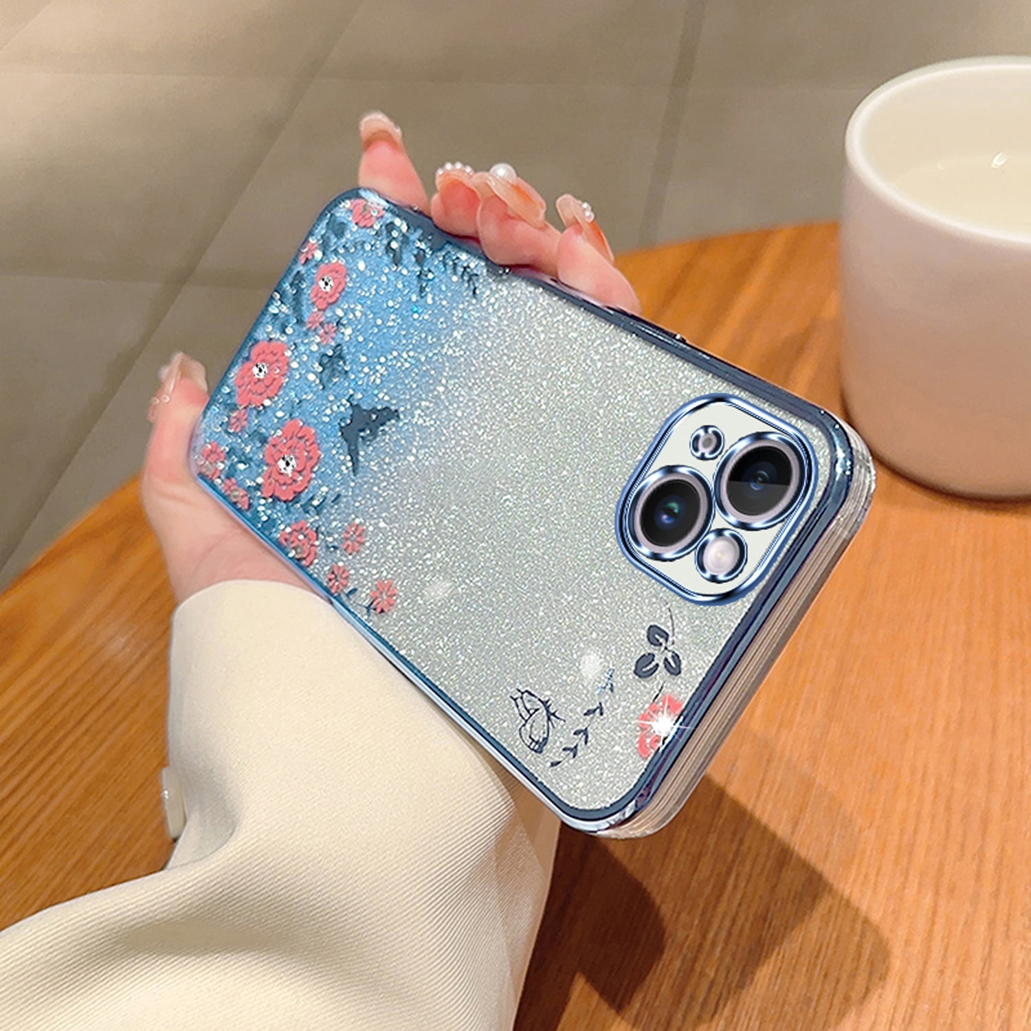 Nalacover Glitter Sparkle Case for iPhone 14 Plus, Flower Butterfly