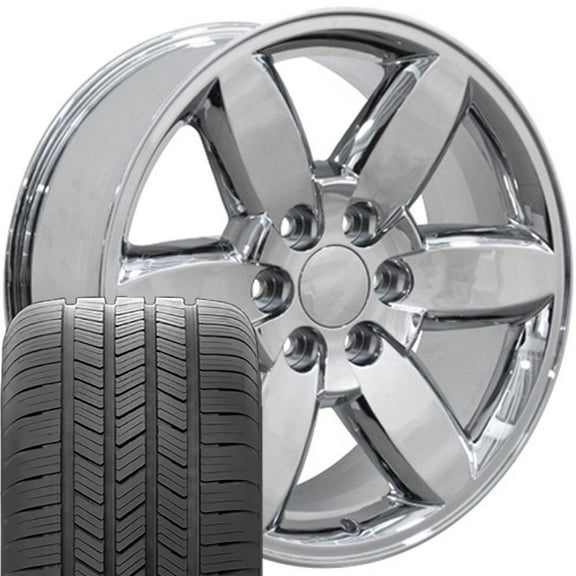 OE Wheels CV94 20 Inch Rims and Tires Fit Silverado 1500 Style 6x139.7 20x8.5 Chrome - Hollander 5420 - Eagle LS-2 275/55-20 (Set of 4)