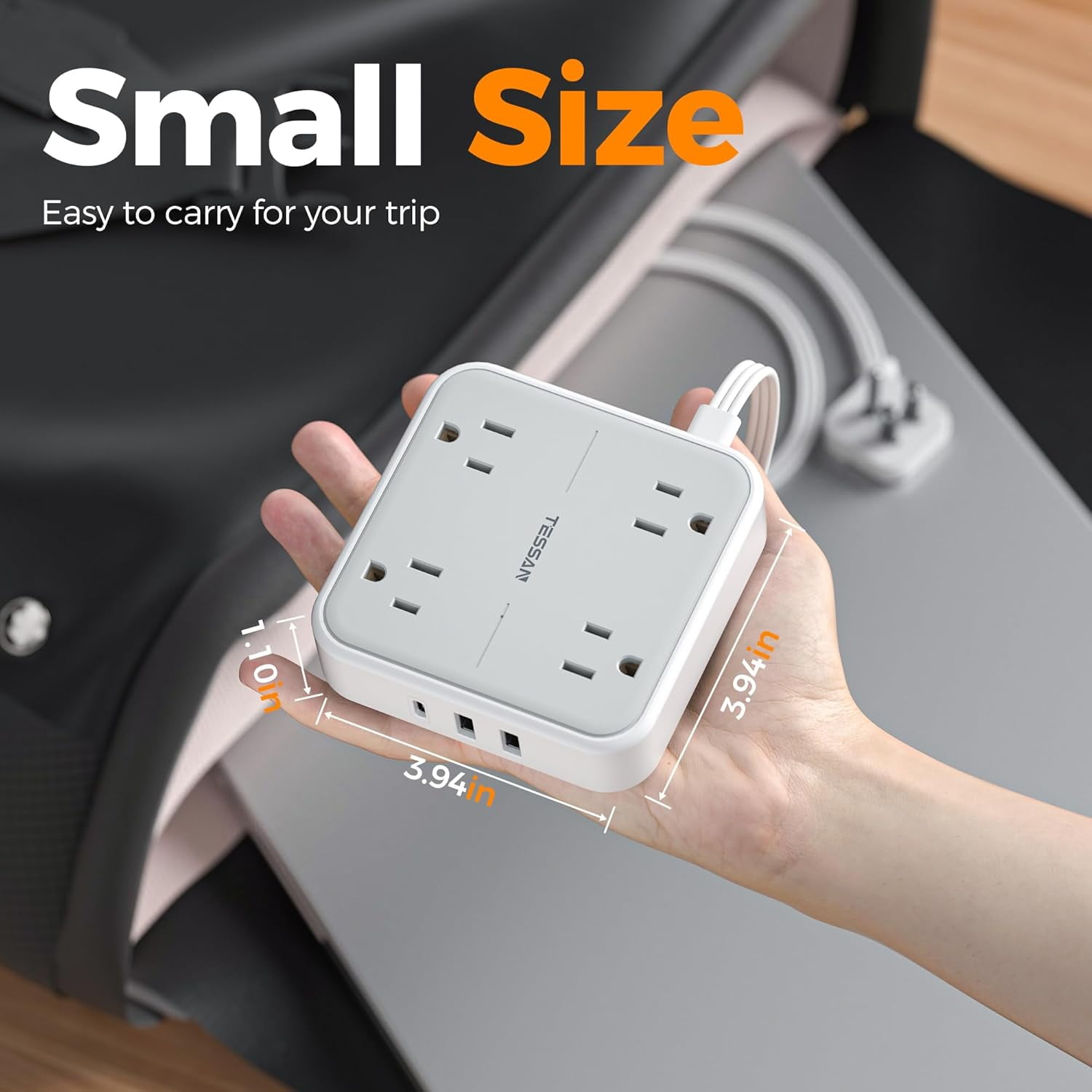 Surge Protector Power Strip, Ring Pull Flat Plug Extension Cord 10 Ft with 3 USB (1 USB C) 4 Outlets, 900 Joules Protection, Desktop Charging Station for Home, Office, College, Dorm Room, Gray