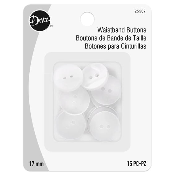 Dritz, White Pearl Waistband Buttons (15pc) - 17mm