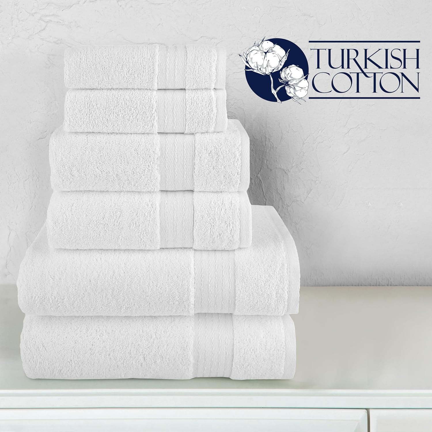 6-Pack Cotton 100 % Highly Absorbent Shower Towels, White