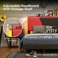 thumbnail image 5 of Bestier Queen Size Bed Frame with LED Adjustable Storage headboard, PU Leather Upholstered Platform Bed, Black & Red, 5 of 8