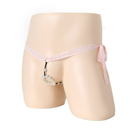 Deals of The Day Clearance TMOYZQ Mens Thong Lace Low Rise Pearl Ring Holes T-Back Thong Valentine s Day Romantic G-String Briefs Underwear