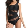thumbnail image 4 of UTSJKR Women's Sexy One Piece Bathing Suits One Shoulder Swimsuits Slimming Dot Print Mesh Cutout Swimwear Black 10, 4 of 6