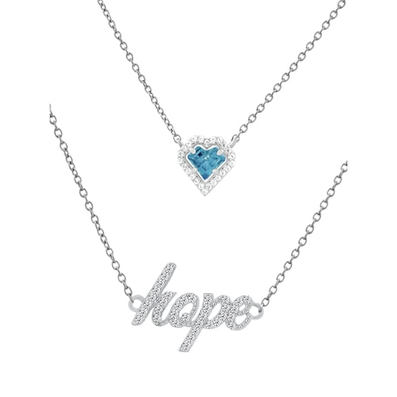 Brilliance Fine Jewelry Aquamarine Cubic Zirconia Layered Necklace in Silver, 18"