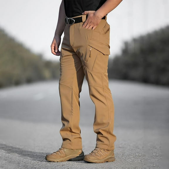 Fleece Lined Work Pants for Men Waterproof Tactical Pants Winter Warm Ripstop Cargo Pants with Pockets Ski PantKhaki S