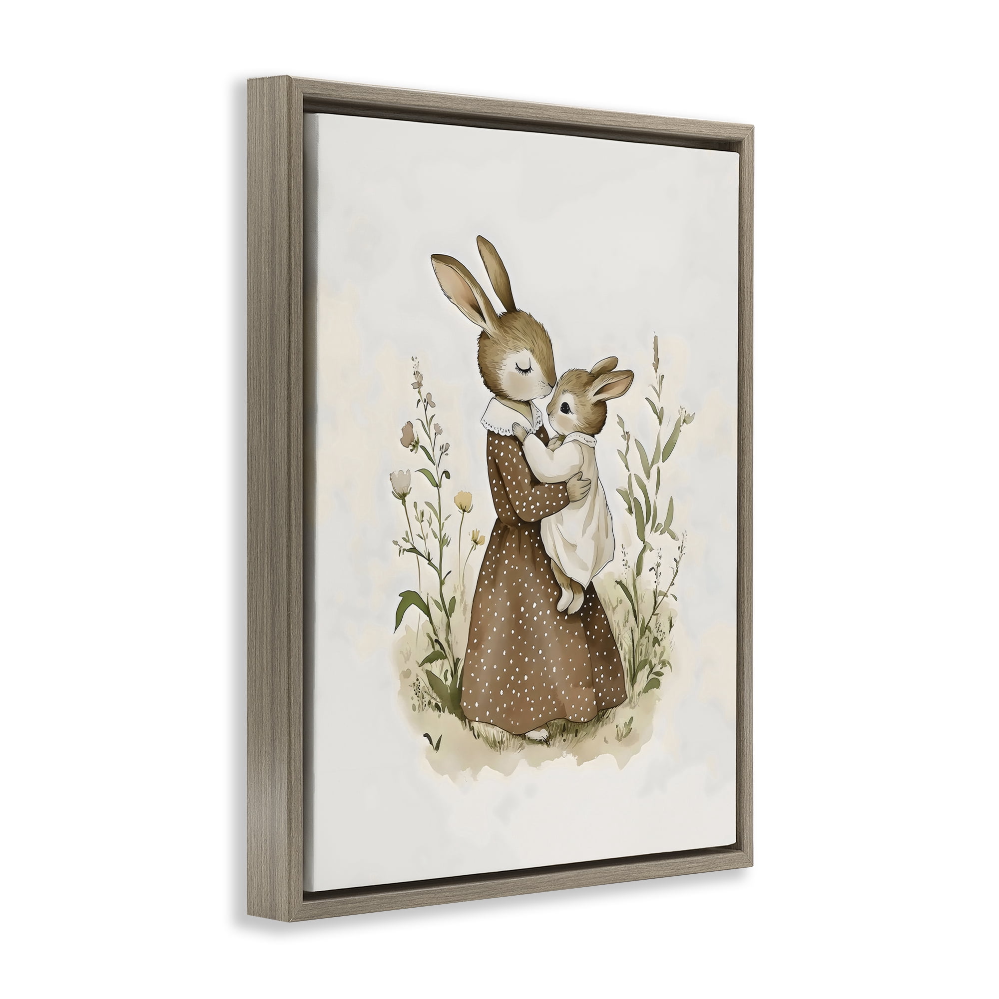 Stupell Industries A Mother's Love Rabbits Brown Framed Floater Canvas Wall Art, design by Arlington Prints