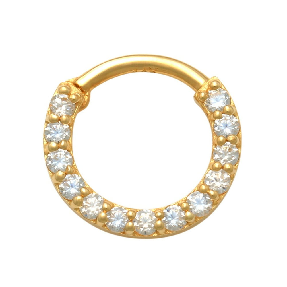 Anygolds Anygolds 14K Real Solid Gold Diamond CZ Hoop Earring