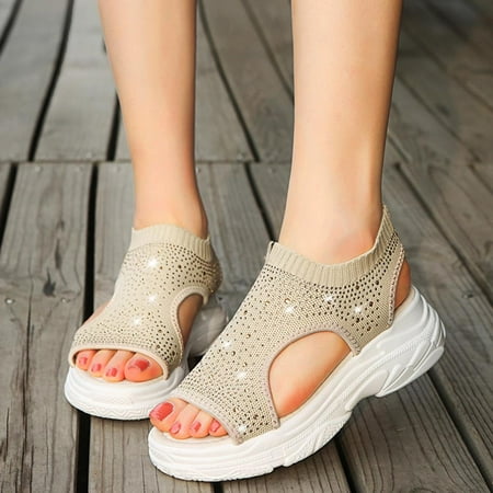 

Homedles Sandals for Women- Open toe Flat Comfortable Gift for Women Summer Casual Platform Sandals Beige 36